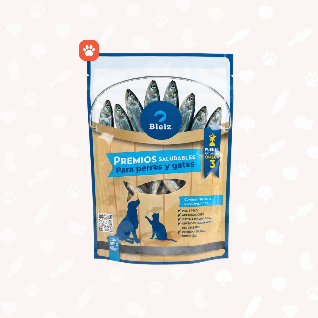 Premios Naturales Bleiz Anchovetas Deshidratadas para Perros y Gatos | 3 Cajas x 80g | Omega 3 y 6