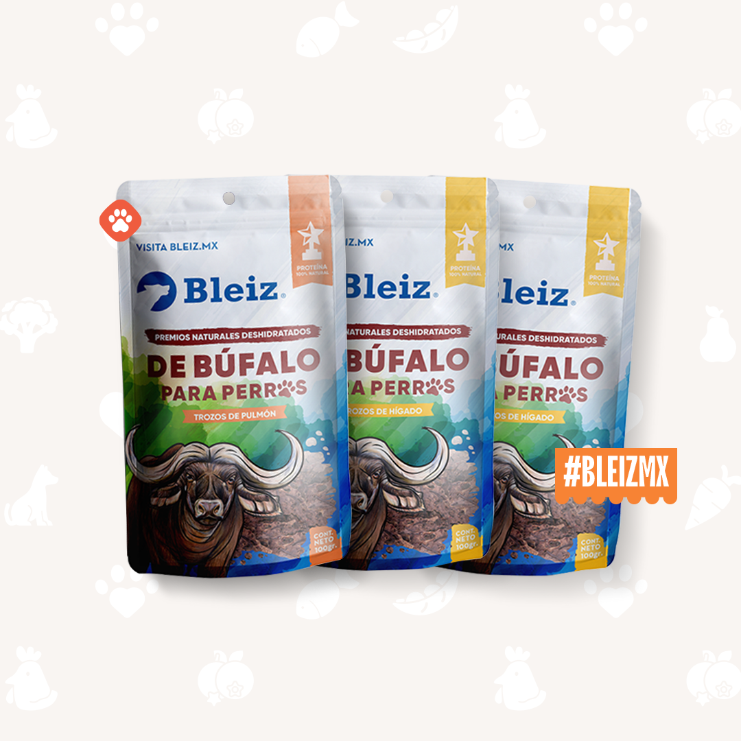 Bleiz Premios Naturales de Búfalo para Perros | Hígado y Pulmón | Sin Conservadores | Paquete x2