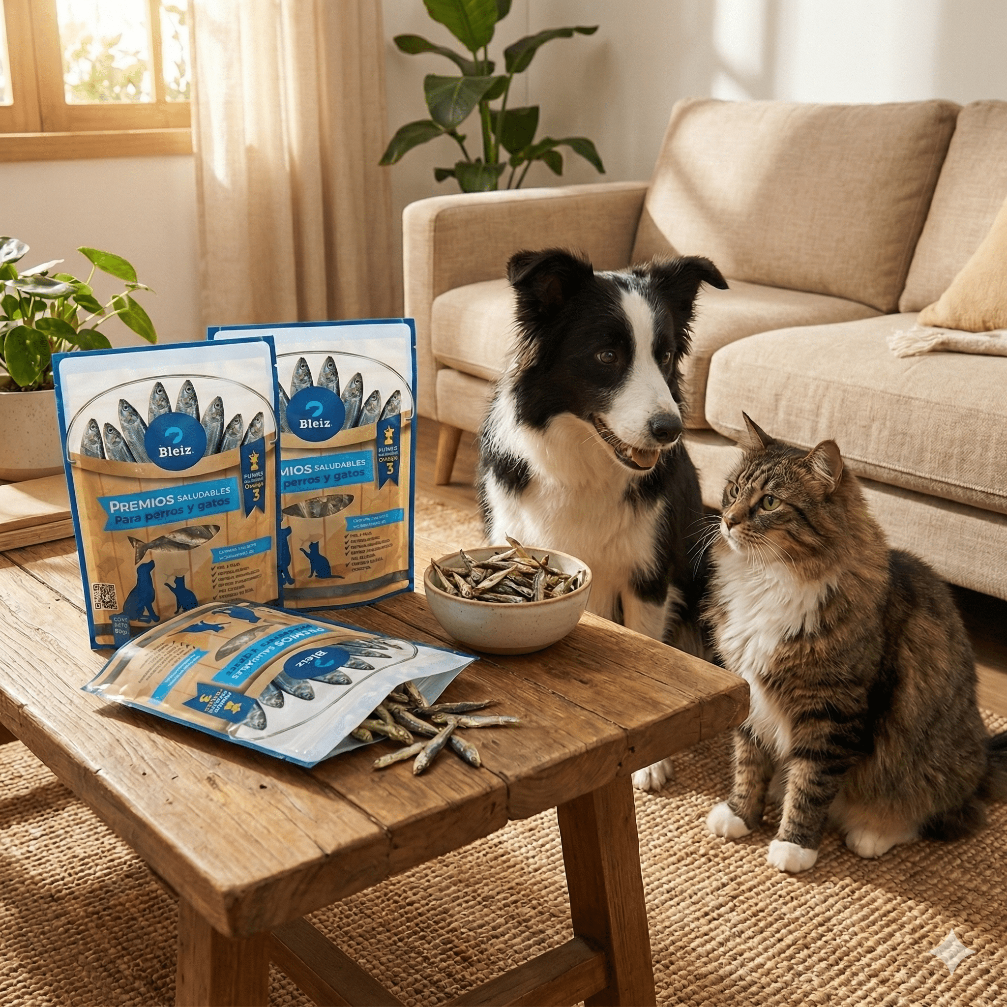 Premios Naturales Bleiz Anchovetas Deshidratadas para Perros y Gatos | 3 Bolsas x 80g | Omega 3 y 6 - Bleiz