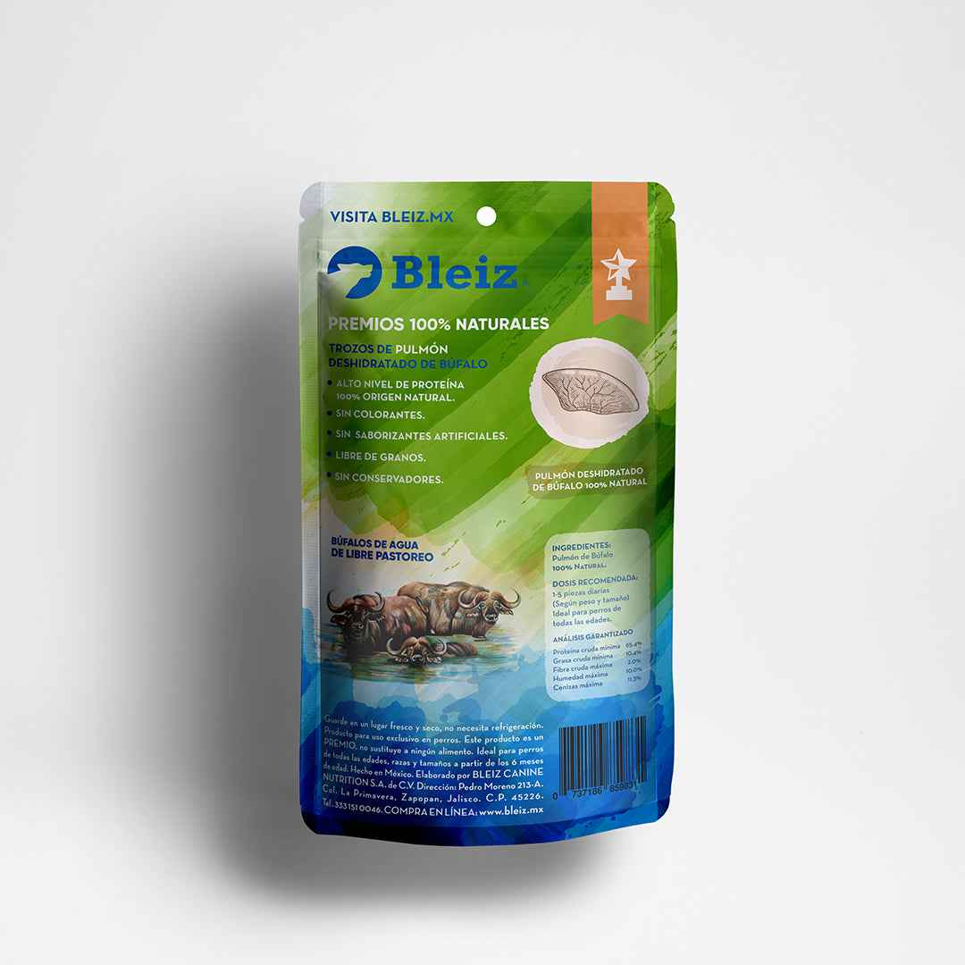Bleiz | Premios Naturales para Perros | Pulmón de Búfalo Libre Pastoreo | 100g | Sin Conservadores ni Químicos